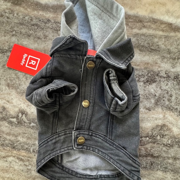 NWT XSmall (11-13") Dog/Cat/Pet Dark Grey Denim Jacket With Hoodie- Reddy - Picture 2 of 4
